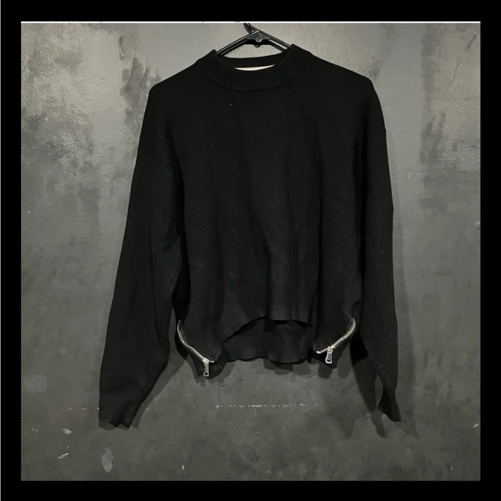 Zara Knit Women's Crew Neck Sweater Size Small Black Pullover Cotton